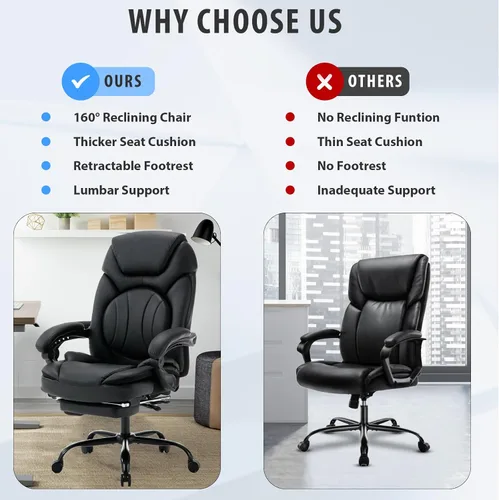 Miniatura 7 de Sillas de escritorio de oficina reclinables de 400 libras con reposapiés, soporte para la espalda, respaldo alto, asiento ancho, sillas reclinables
