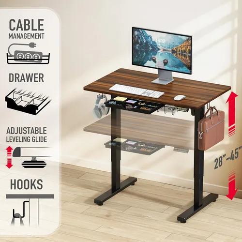 Miniatura 3 de SHW Escritorio de pie eléctrico de altura ajustable de 40 pulgadas con cajón, preajuste de memoria y bandeja de gestión de cables, nogal