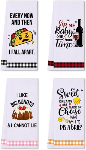 Miniatura 14 de LXOMILL Divertidas toallas de cocina de queso, cestas de queso Punny y bonitos juegos de paños decorativos para platos
