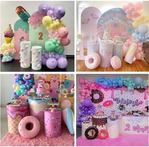 Miniatura 5 de Fundas de mesa cilíndricas con esmalte de dona blanca para dulces helados, dulces, fiestas, cubierta de pedestal, baby shower, niñas, decoración