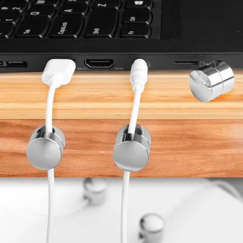 Miniatura 6 de SmallCat 3 juegos de soportes de cargador para cables, soportes de anclaje de cable ajustables plateados, clips de cable de metal adhesivos
