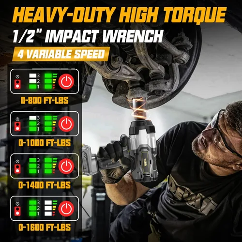 Miniatura 3 de Llave de impacto inalámbrica de 1/2 pulgada compatible con batería Dewalt de 20 V, 1600 pies-libras (2200 N.m), pistola de impacto de alto par