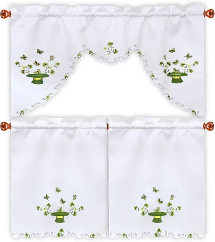 Miniatura 14 de Juego de cortinas bordadas de bastón de caramelo para ventana de cocina con cenefa y niveles para las fiestas navideñas (Bastón de caramelo)