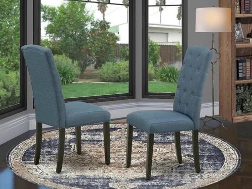 Miniatura 2 de East West Furniture CEP1T21 Celina Parson - Juego de 2 sillas acolchadas de tela de lino azul mineral con botones, color negro