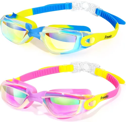 Miniatura 8 de Freela Gafas de natación para niños, paquete de 2 gafas de natación para niños de 3 a 14 años, gafas de natación para niños y niñas, antivaho