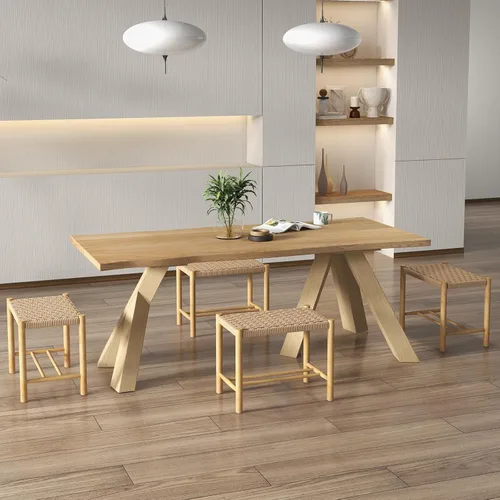 Miniatura 2 de Giantex Juego de 2 taburetes de madera, sillas bohemias sin espalda de 18 pulgadas de alto con patas de madera de goma, carga máxima de 330 libras