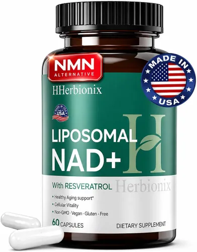 Suplemento liposomal de NAD con resveratrol, NAD+ Irans-resveratrol avanzado, ribósido de nicotinamida, quercetina, salud cardíaca, envejecimiento