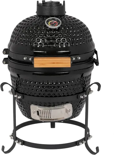 Miniatura 9 de Vasitelan Parrilla de carbón portátil de cerámica de 13 pulgadas, parrilla de carbón Kamado BBQ (rojo)