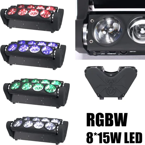 Miniatura 7 de 8x15W Spider Moving Head Light LED RGBW 4in1 Luz de escenario portátil, haz de fiesta estroboscópico DJ Iluminación DMX 512 y activado por sonido