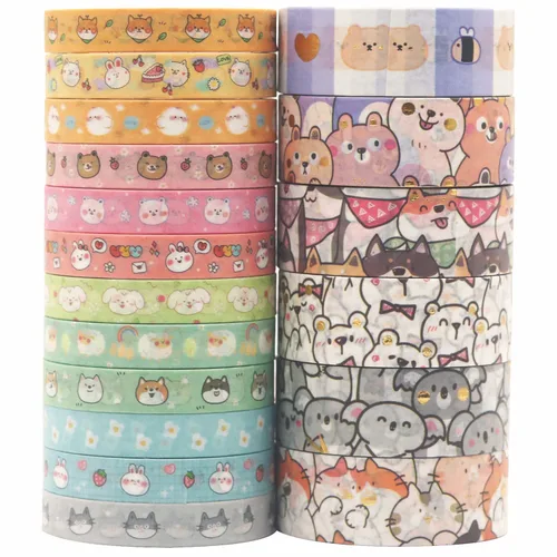 Juego de cinta adhesiva lindas mascotas 18 rollos de cinta decorativa de oro delgado para manualidades, bricolaje, diarios, planificadores, álbumes