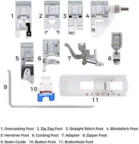 Miniatura 2 de HONEYSEW Juego de 11 pies prensatelas a presión para la mayoría de máquinas de coser estándar de vástago bajo Brother Singer Babylock.5011L-C