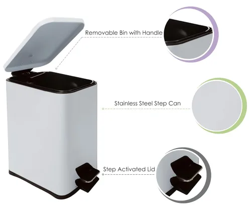 Miniatura 4 de Bote de basura pequeño de acero inoxidable con tapa y pedal de escalón, cubo de basura de cierre suave de 6 litros/1.6 galones con cubo