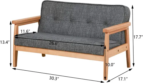 Miniatura 3 de Sofá de doble plaza para niños, sofá para niños con brazo de madera maciza y patrón de lino de PVC para el descanso de los niños (gris oscuro)