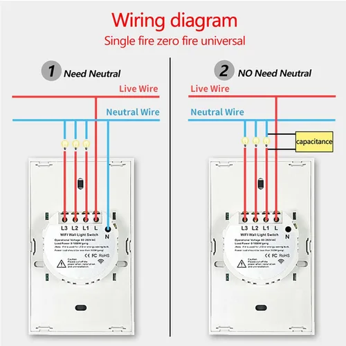 Miniatura 4 de Interruptor de luz táctil de pared inteligente WiFi de 2.4 GHz