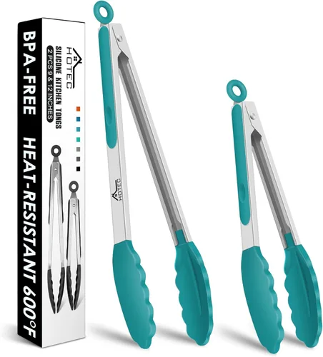 Miniatura 34 de HOTEC Pinzas de Cocina Premium de Acero Inoxidable con Bloqueo con Puntas de Silicona, Juego de 2-9" y 12" Gris Claro Paquete de 2: gris claro