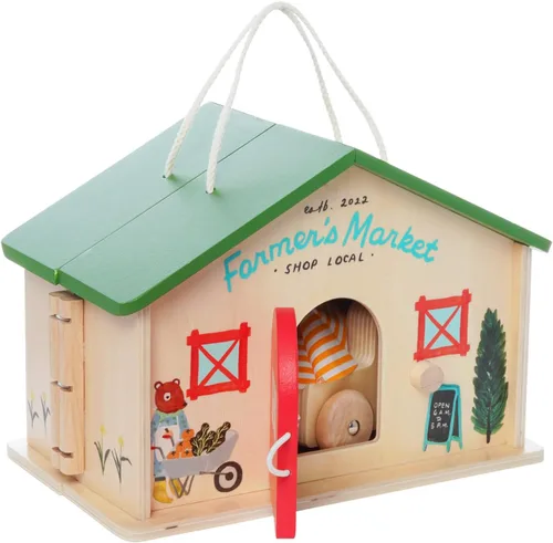 Miniatura 2 de Manhattan Toy Mercado de Granjeros 12 Piezas Juego de Figuras de Juguete de Madera Portátil para Simular Compras