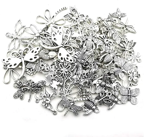 Miniatura 4 de Sailanzi 3.53 oz (80-84 piezas) Suministros de artesanía de plata antigua mezclada mariposa libélula, abeja, insectos para hacer joyas