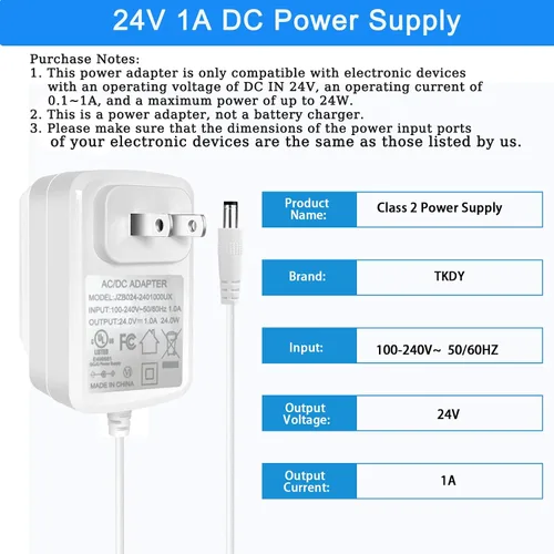 Miniatura 2 de Adaptador de fuente de alimentación de 24 V 1 A, color blanco con 5 puntas, 24 W CA 100-240 V a CC 24 voltios, conmutación clase 2 para tira de luz