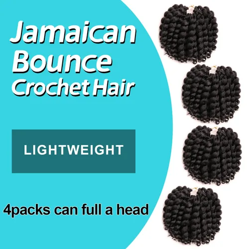 Miniatura 4 de Cabello de ganchillo Jamaicano Bounce, paquete de 4 paquetes de 6 pulgadas, varita de pelo rizado de ganchillo para mujeres negras