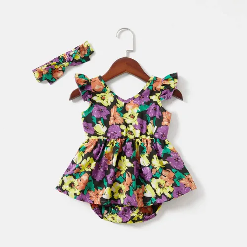 Miniatura 5 de Mommy and Me - Vestidos a juego con volantes florales y espalda descubierta, vestido de playa con cinturón autoatado para verano, mamá e hija