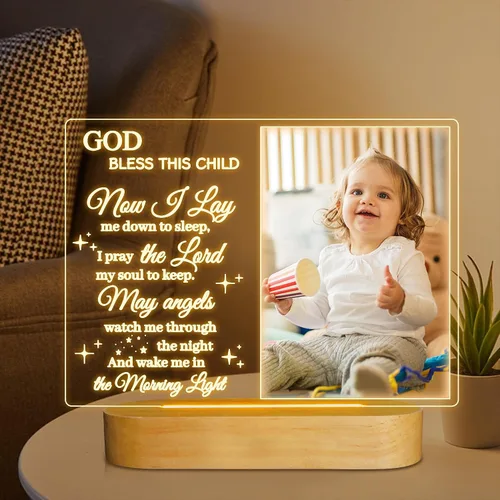 Miniatura 3 de Attivolife Marco de fotos personalizado de bautismo, marco de fotos iluminado con luz nocturna personalizada para bebé, regalos cristianos