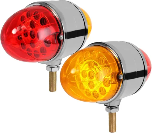 NeaLia Luz de Defensa de Pedestal de Doble Cara, 34 LED Luz Roja y Ámbar de Sandía Dual Revolución para Camión Semi, 2 Piezas Luz de Giro, Marcador,