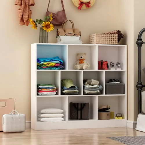 Miniatura 3 de AGOTENI Estantería de 10 cubos, organizador de almacenamiento abierto de madera de 3 niveles para sala de estar, dormitorio, oficina en casa, blanco