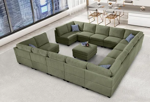 Miniatura 19 de Legend Vansen Sofá modular de gran tamaño, sofá en forma de U de 7 asientos con otomana, sofá de pana con asiento profundo, sofás seccionales Gris