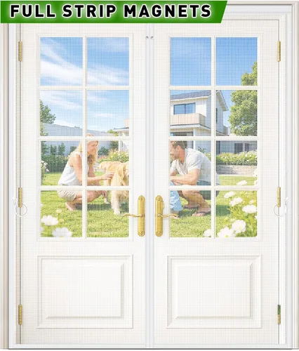 Miniatura 21 de HOFUDON Puertas de pantalla de garaje con imanes de tira completa mejoradas para garaje de 2 autos de 16 pies x 7 pies, malla magnética de fibra