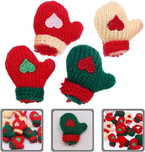 Miniatura 5 de EXCEART Mini guantes de punto de Navidad, 16 unidades, guantes de Papá Noel, para hacer muñecas, decoración para botellas de vino, sombrero
