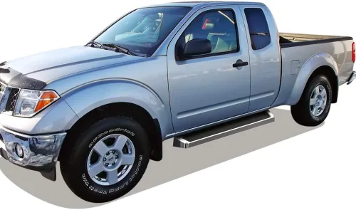 Miniatura 6 de APS Estribos plateados estilo estribo Nerf barras laterales compatibles con Nissan Frontier 2005-2025 King Cab y Suzuki Equator 2005-2012 Extra Cab