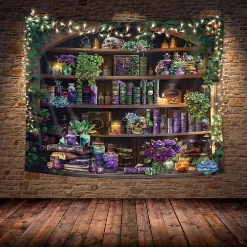 Miniatura 4 de SVBright Tapiz gótico de calavera de 59 pulgadas de ancho x 51 pulgadas de alto, estilo gótico, vintage, mago, negro, único, misterioso, fresco