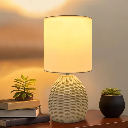 Miniatura 8 de Lámpara de mesita de noche estilo Boho de ratán - Lámpara tejida de bambú hecha a mano con 3 temperaturas de color para mesita de noche y sala