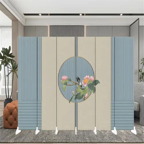 Miniatura 26 de Divisor de habitación, 6 paneles de madera plegables de privacidad con base de pies más anchos, separador de habitación portátil independiente