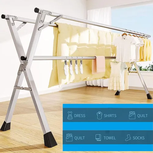 Miniatura 5 de Estante de secado de ropa plegable para lavandería, estante de almacenamiento de ropa para interiores y exteriores, estantes de acero inoxidable