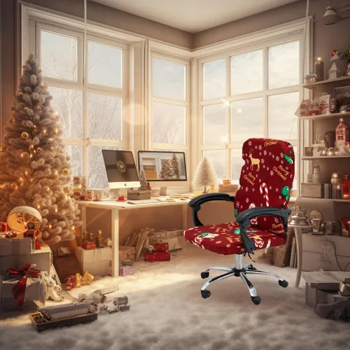 Miniatura 3 de Fundas navideñas para silla de oficina, funda protectora universal elástica para silla de jefe de respaldo alto moderno y sencillo (XMAS01, L)