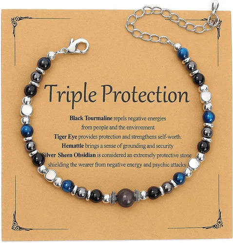 Miniatura 29 de Pulsera de protección, protección empática, cristales de obsidiana negra y pulsera de piedras curativas para mujeres, suerte, ansiedad y pulsera