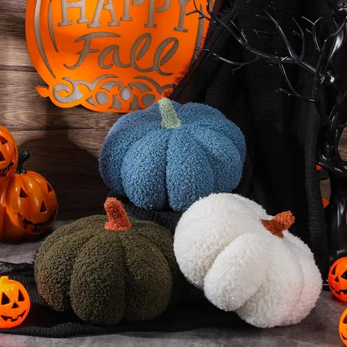 Miniatura 3 de Namalu 3 almohadas de calabaza de Acción de Gracias 3D, cojines suaves para sofá, decoración de calabaza para otoño, invierno, sala de estar, hogar