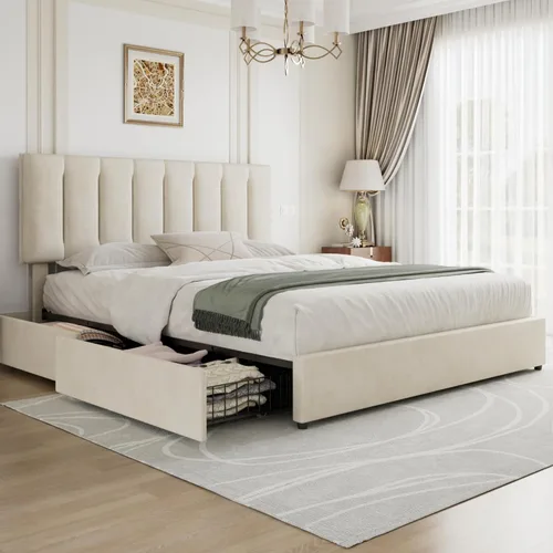 Miniatura 55 de VECELO - Base de cama tamaño individual con cabecera tapizada, plataforma con soporte de listones de madera de alta resistencia, no necesita somier