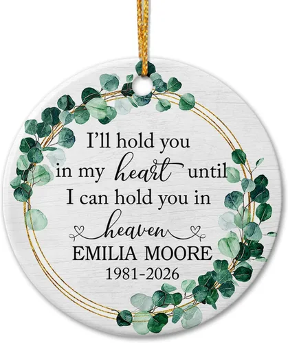 Miniatura 8 de Adorno de cerámica personalizado con texto en inglés "A Piece of My Heart is in Heaven" para Navidad 2026, adorno cardenal rojo conmemorativo