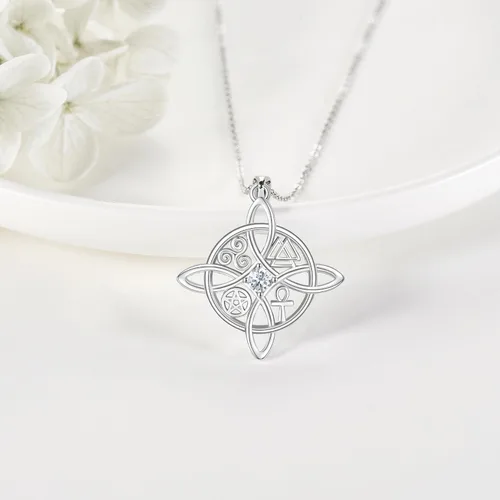 Miniatura 4 de YAFEINI Collar con dije de nudo de bruja de plata de ley, amuleto de bruja de cruz celta, regalo para mujer