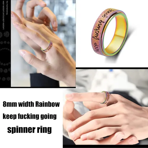 Miniatura 5 de LuckyAmor Anillo para ansiedad para mujer anillo giratorio de acero inoxidable con mantra inspirador personalizado para hombres, mujeres y amigos