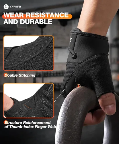 Miniatura 4 de SIMARI Guantes transpirables de entrenamiento para hombres y mujeres, guantes de levantamiento de pesas con acolchado, agarre, protección completa