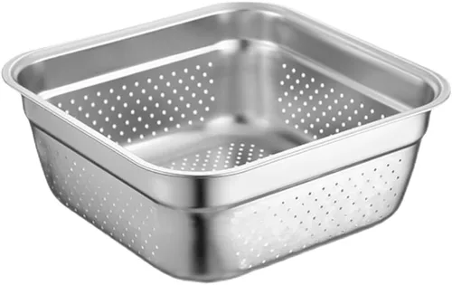 Miniatura 13 de VOSAREA Lavabo cuadrado de acero inoxidable, colador de metal, colador cuadrado de gran capacidad, para frutas, cocina, lavado de verduras