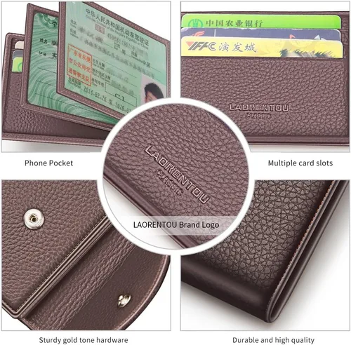 Miniatura 5 de LAORENTOU Hombres Cartera Cuero Genuino Titular De La Tarjeta Para Hombre Marca Negocios Licencia De Conductor De La Tarjeta De Crédito, Marrón 2