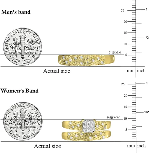 Miniatura 5 de Dazzlingrock Collection Juego de anillos de compromiso redondos con forma cuadrada de diamantes blancos para él y ella