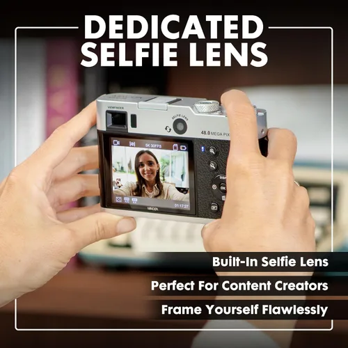 Miniatura 5 de Minolta Cámara digital retro – 48 megapíxeles con enfoque automático compacto y video ultra HD de 5K, lente selfie trasera, zoom 16x, WiFi, pantalla