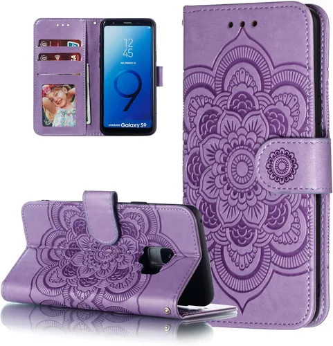 Miniatura 13 de EYZUTAK Funda de cuero con diseño de mandala para Samsung Galaxy S8, con tapa y ranuras para tarjetas, soporte magnético, funda protectora ultra