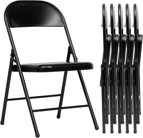 Miniatura 13 de Fenbeli Paquete de 2 sillas plegables con cojín, sillas de metal negro con asientos acolchados y marco de acero duradero, sillas plegables
