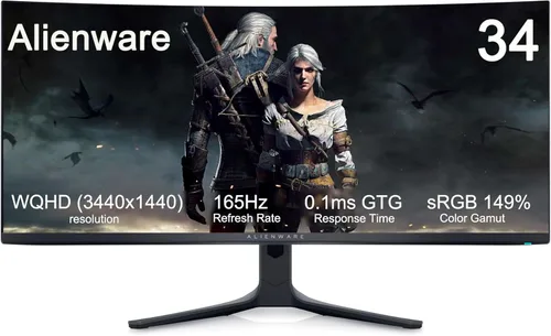 Dell Alienware 34 QD-OLED QD-OLED Monitor para juegos - 34.18" WQHD (3440x1440) 21:9-165Hz - 0.1ms GTG - 1800R - DCI-P3 99.3% - sRGB 149% - AMD